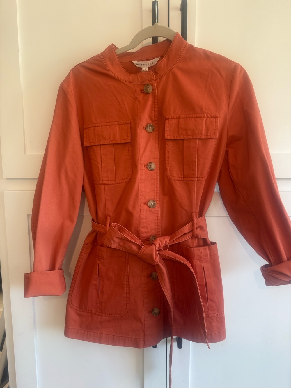 DownEast Rust Orange Utility Jacket with Self-Tie Belt